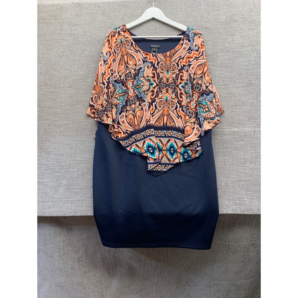 Enfocus Overlay Mini Dress Womens 18W‎ Navy Blue Paisley Print Western Modern